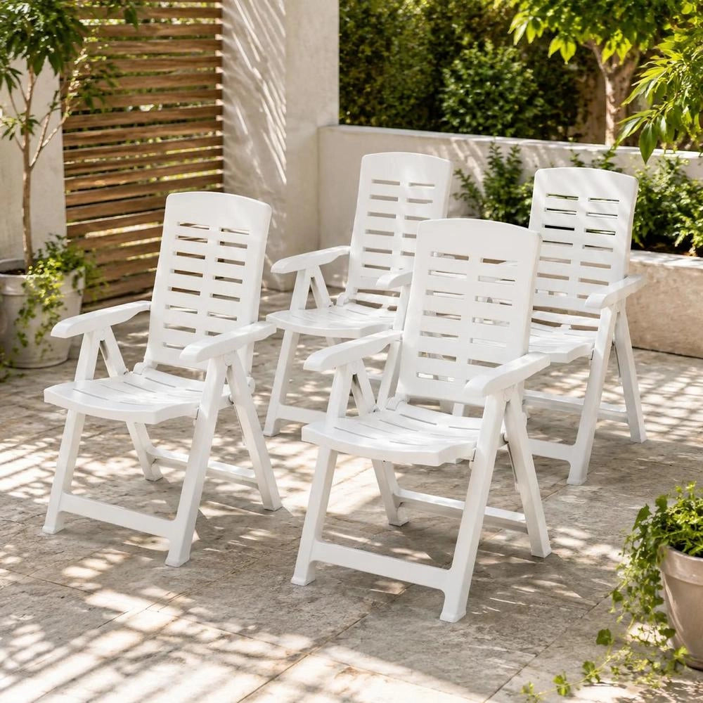 Garden Loungers, Set Of 4, Plastic, White