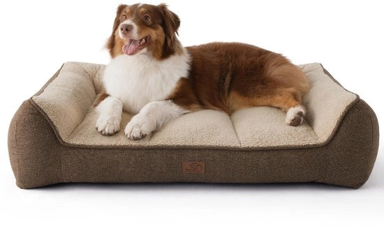 Letto per cani lavabile per grandi cani - 89x63cm divano per cani impermeabile con piumino Sherpa morbido, cesta per cani antiscivolo in marrone
