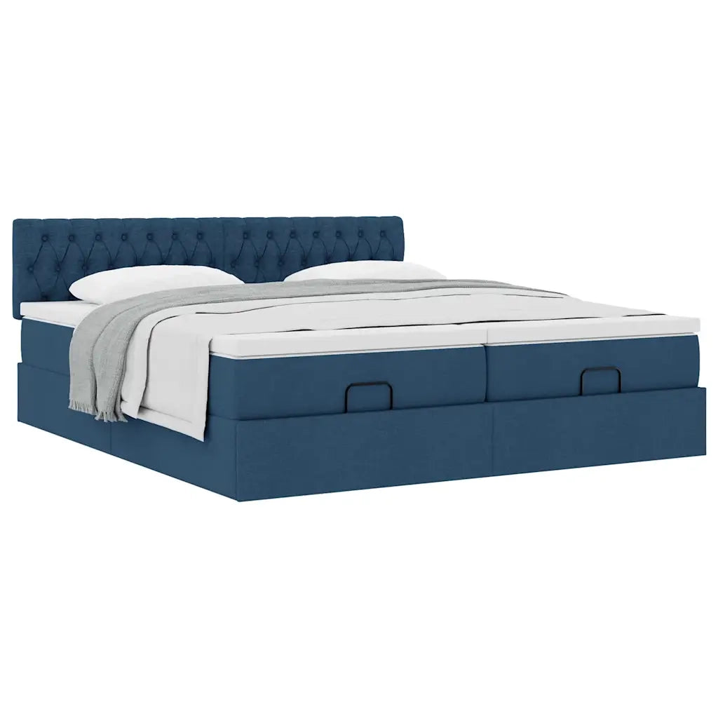 Struttura Letto Pouf con Materassi Blu 180x200cm in Tessuto