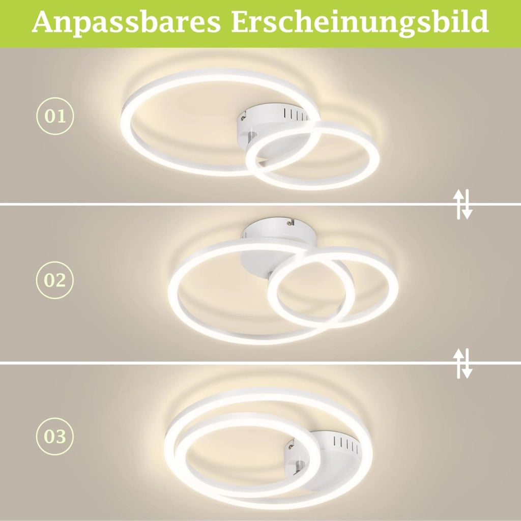 ZMH Plafoniera moderna 2 anelli LED bianca 23W 4000K per soggiorno cucina camera da letto ufficio