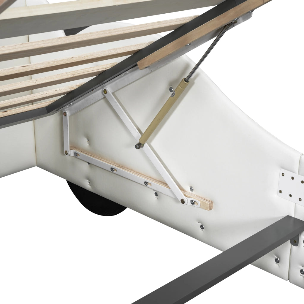 OKWISH Letto Bambini 90×200 cm, Letto Singolo con Contenitore, Design Auto, senza Materasso, in PU e MDF, Bianco