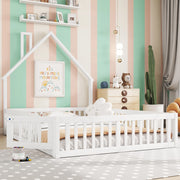 Letto per bambini 140x190 cm con protezione e design camino in pino bianco