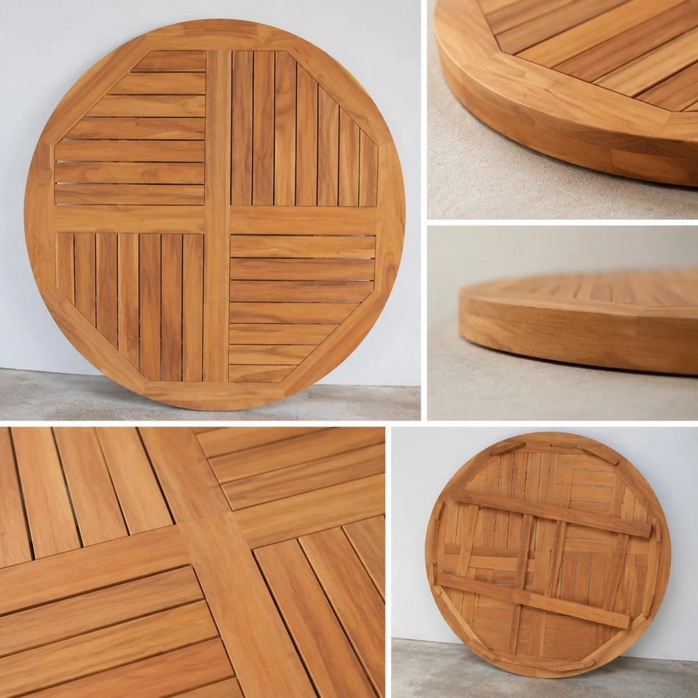 Tabletop Solid Teak Wood, Round, 2.5 Cm Thick, 90 Cm Diameter
