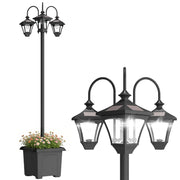Lampione da Giardino a 3 Luci con Fioriera e Sensore Crepuscolare ¨C Xylo ¨C 52x52x185cm Nero