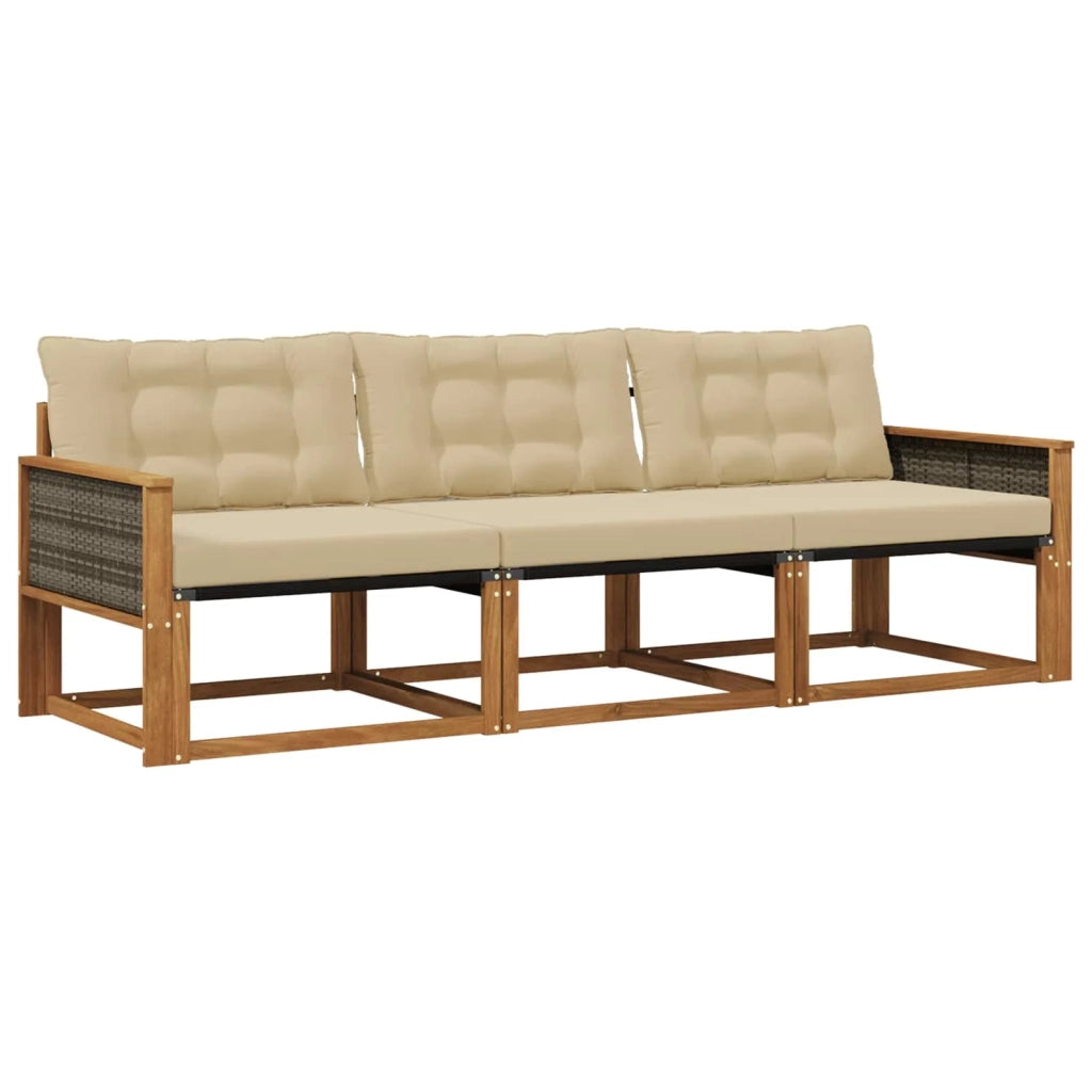 Set di divani da esterno con cuscino 3 pcs Naturale e Beige 3381213