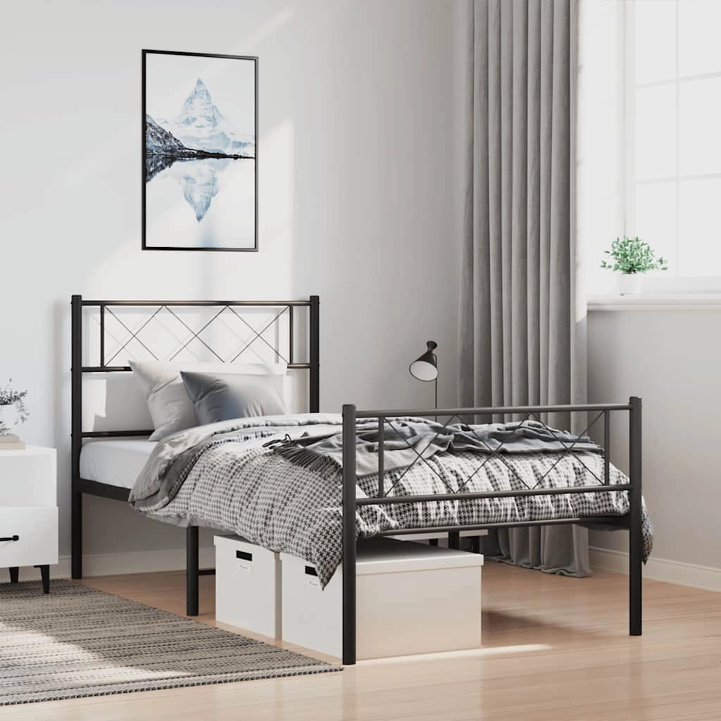 Giroletto con Testiera e Pediera Metallo Nero 100x200 cmcod mxl 82575