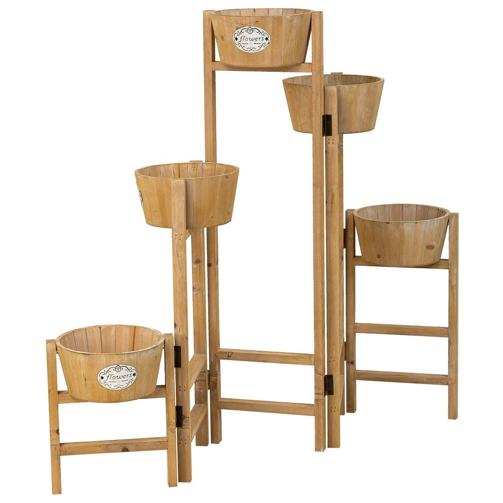 Supporto con 5 cesti in legno marrone 124x20x90,5h