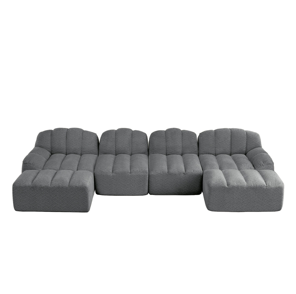 Divano modulare a U in pile granulare grigio