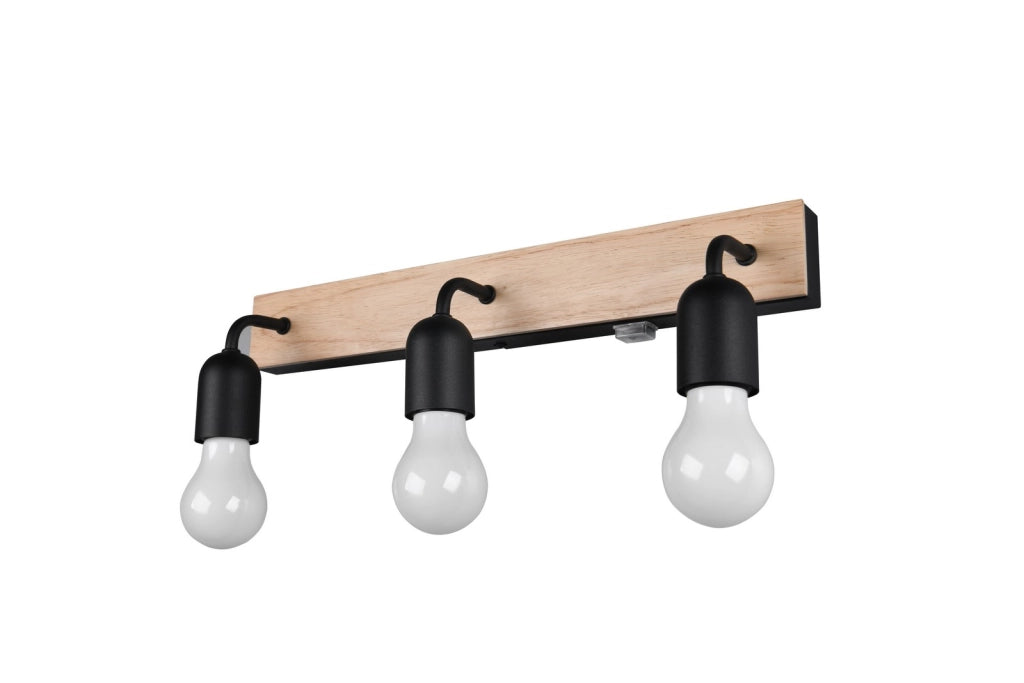 Applique bagno industrial legno chiaro/nero 3xE27 IP44