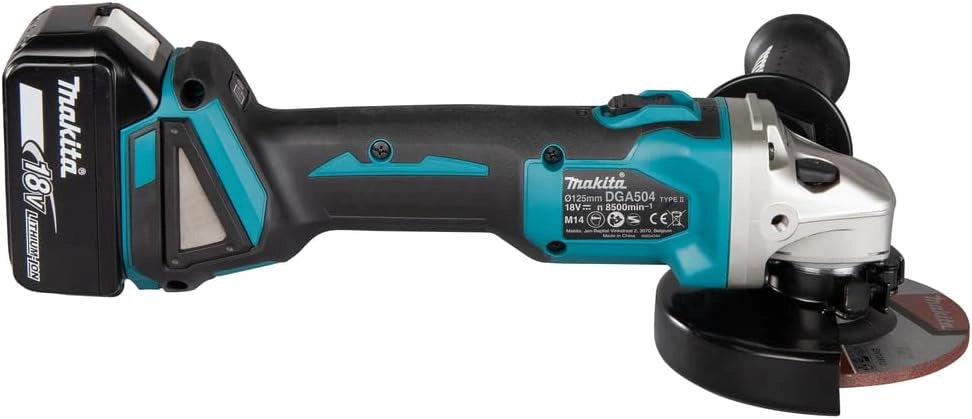 Makita DGA504RMJ - Mini-amoladora a bateria 18V 125 mm litio-ion 4.0 Ah 8500 rpm motor BL