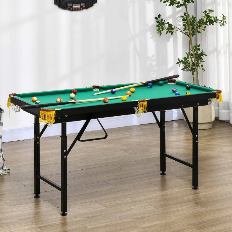 Tavolo da biliardo pieghevole, regolabile in altezza, con triangolo, 2 stecche e 16 palle, colore verde.