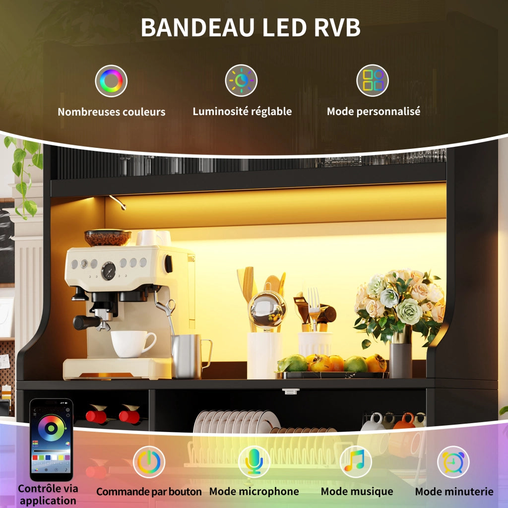 Colonna da cucina con LED RGB; ante scorrevoli in vetro; 3 cassetti e ante ribaltabili; per cucina; 120 × 40 × 180 cm