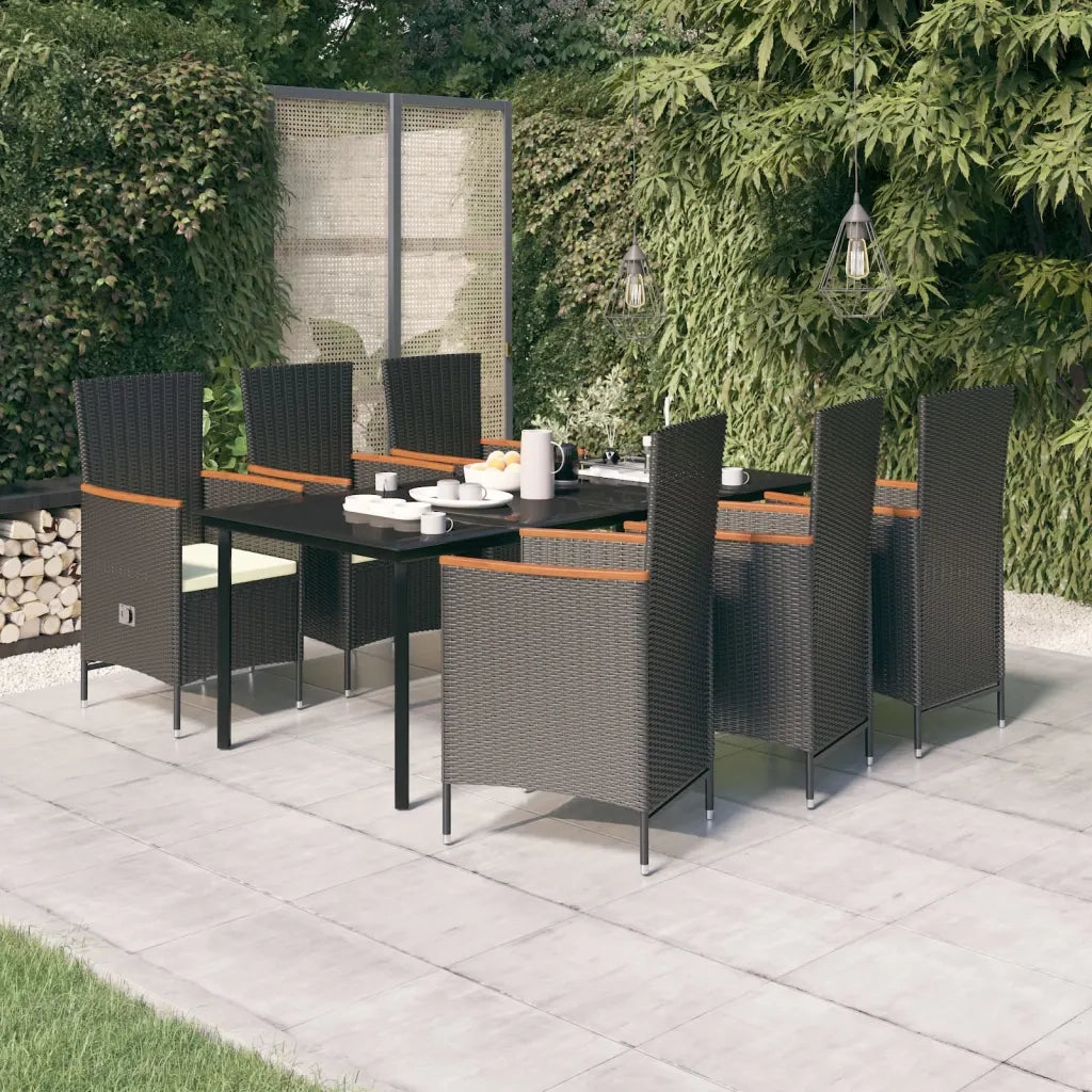 Set da Pranzo da Giardino 7 pz con Cuscini Nero 3099429