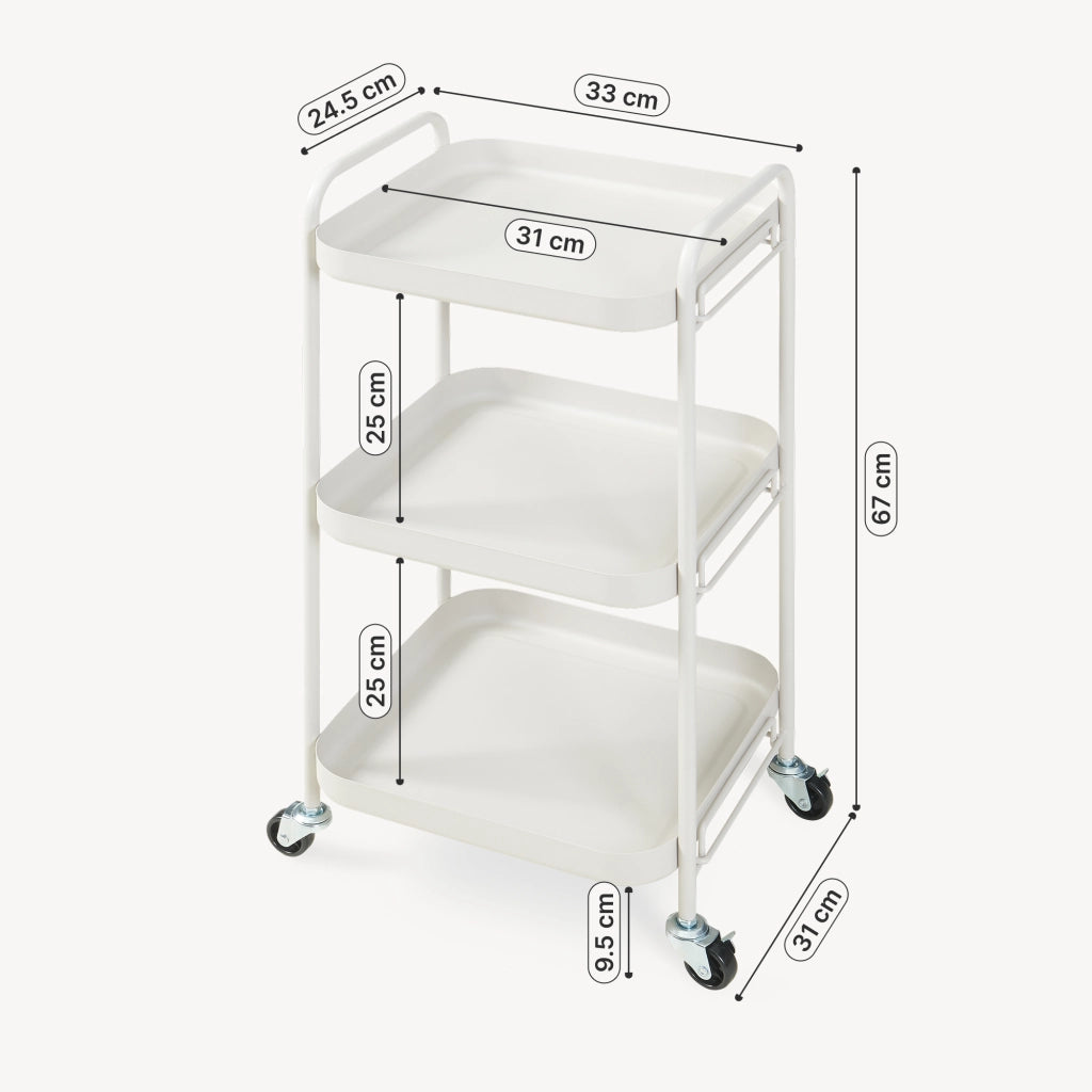 Carrello di Servizio Kelevn Portatutto a 3 Ripiani e Rotelle 67 x 33 x 31 cm in Acciaio - Grigio [en.casa]