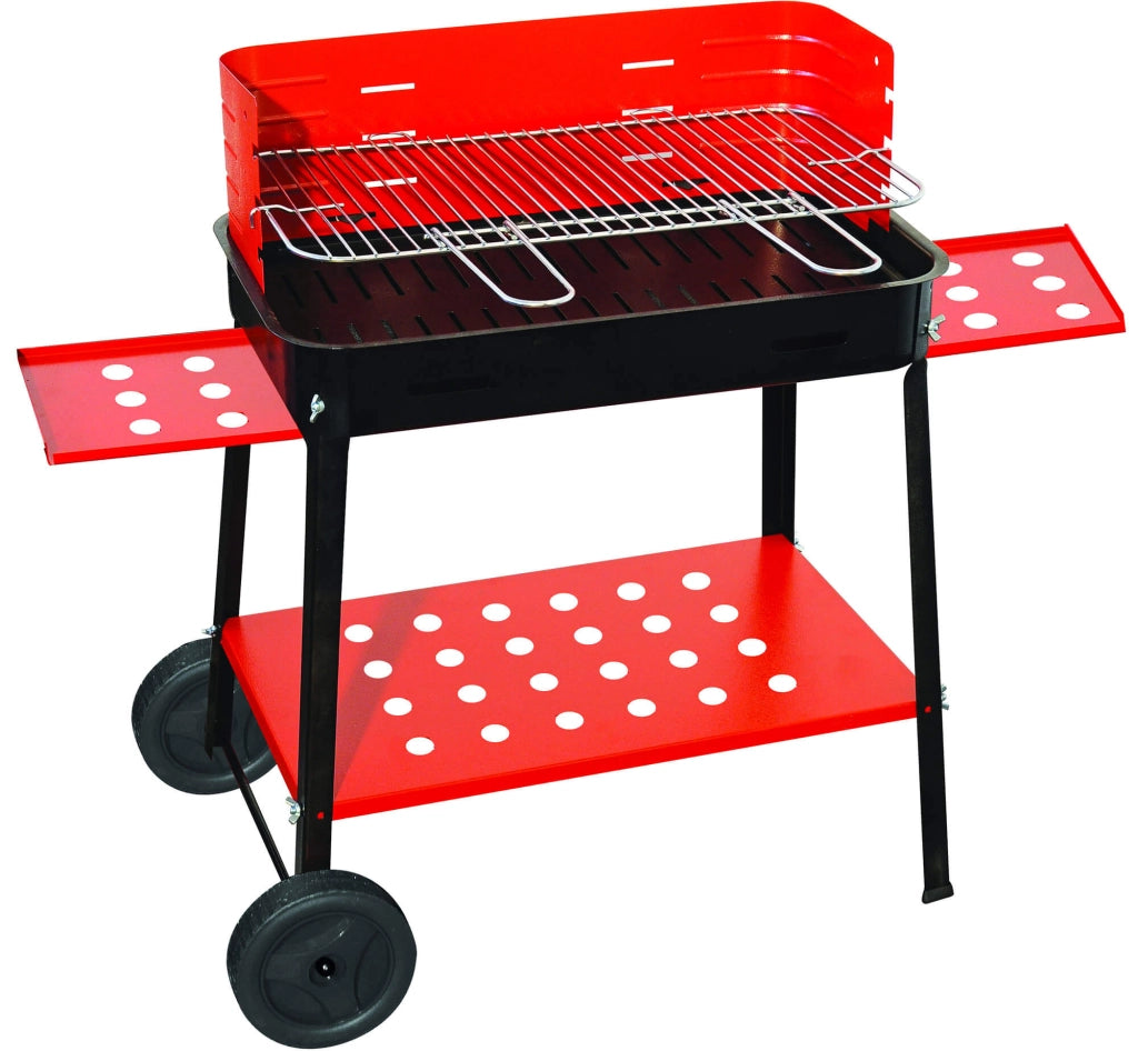 Barbecue a Carbone Carbonella in Acciaio con Ruote Bauer Rosso