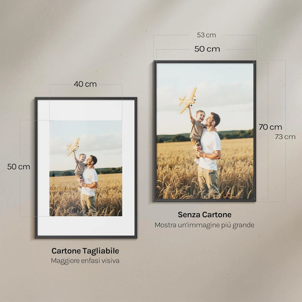 Set di 3 Cornici Foto 50x70 cm con Passepartout, Portafoto da Parete e Tavolo, Verticale o Orizzontale, in Legno Massiccio, Nero