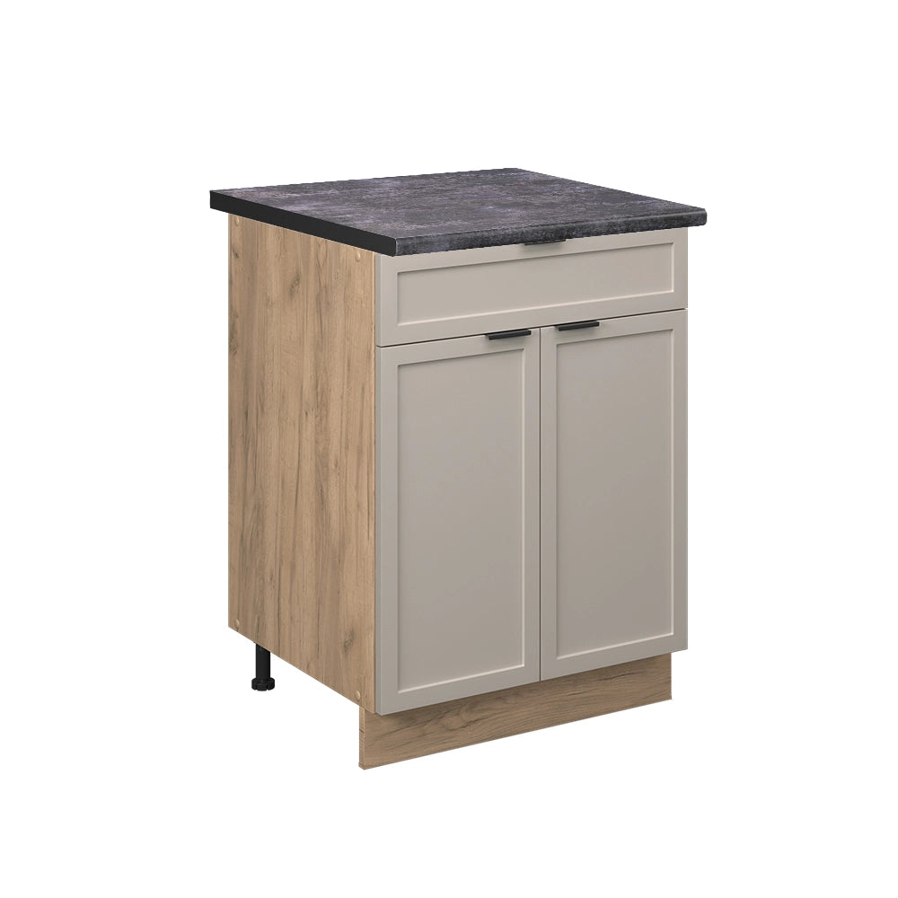 Mobiletto base per cucina Fame-Line GrigioBeige/Rovere dorato 60 cm con cassetto, PL Antracite Vicco