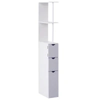 Colonna Bagno, Mobile Bagno Salvaspazio in Legno, Mobiletto con Armadietto, Ripiani e Cassetti, 15x33x136 cm, Grigio Chiaro