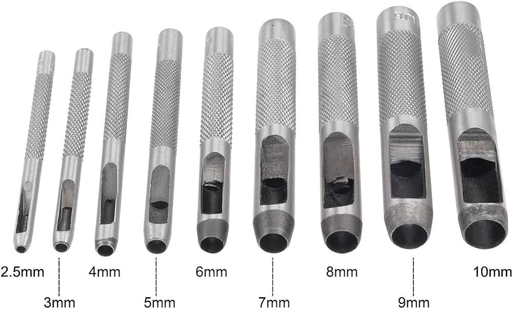Fustelle In Acciaio Set 9 Pz Per Cuoio Lamiere Stoffa Plastica Legno 391109