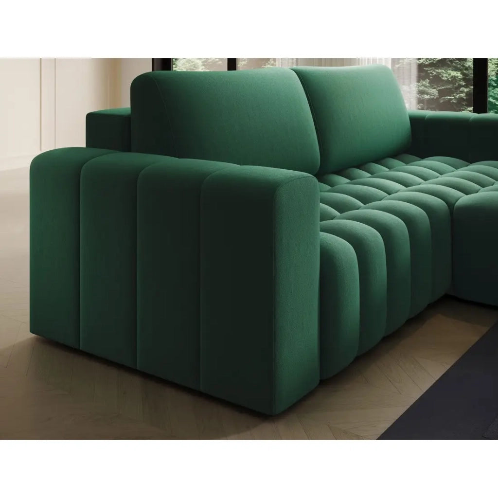 Divano angolare convertibile DORY verde scuro 250 cm con vano contenitore angolo destro