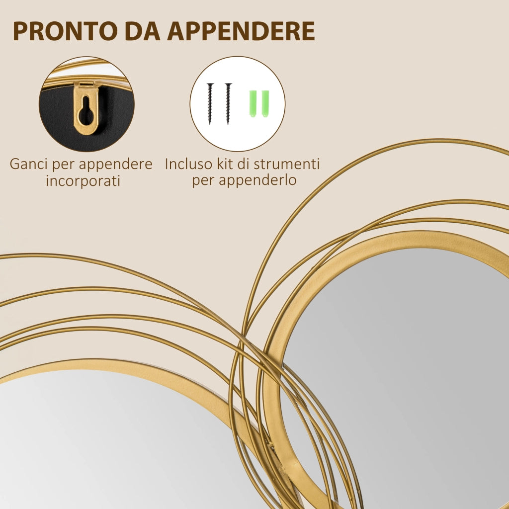 Decorazione Murale 3D in Metallo con Specchi ¨C zephmum ¨C Oro 107x56cm