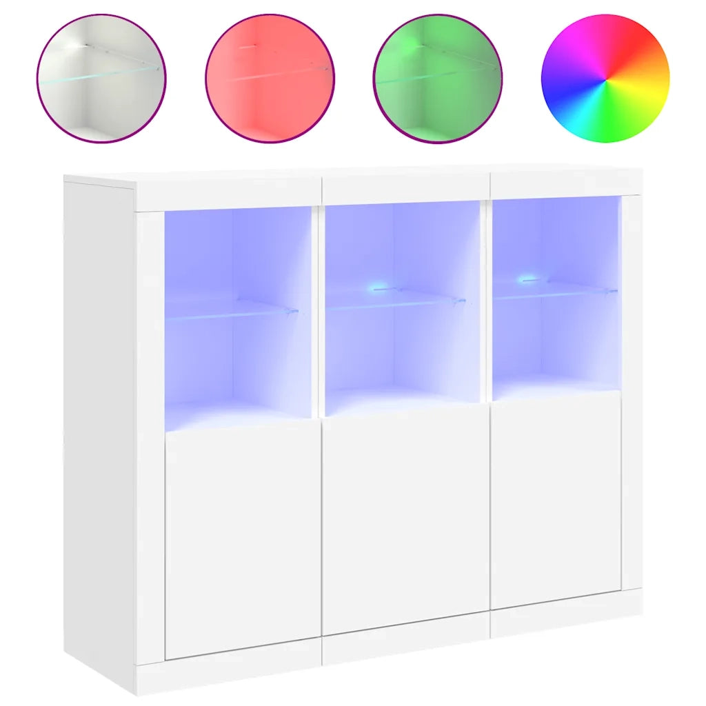 Credenze con Luci LED 3 pz | Madia | Buffet da pranzo | Armadio da pranzo Bianche in Legno Multistrato