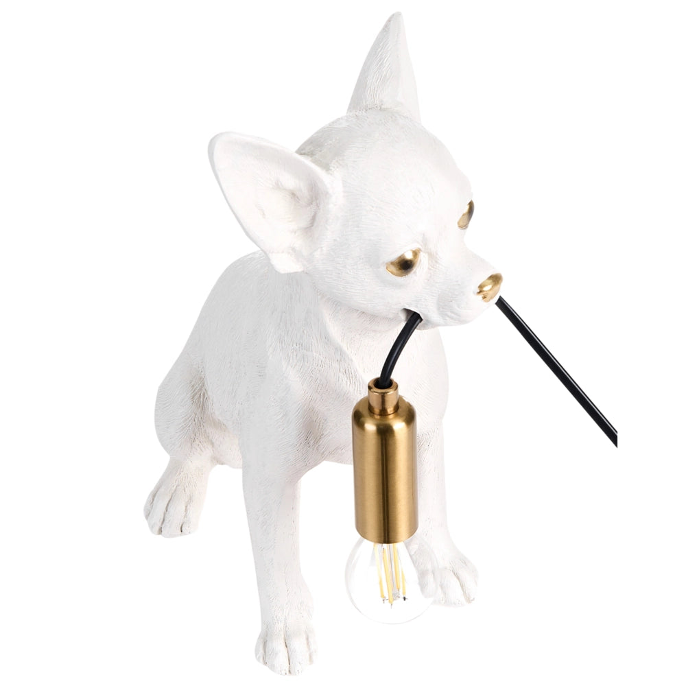Lampada da tavolo Luce da comodino in poliresina bianca Lampada da lettura a forma di cane Lampada a tema animale Soggiorno