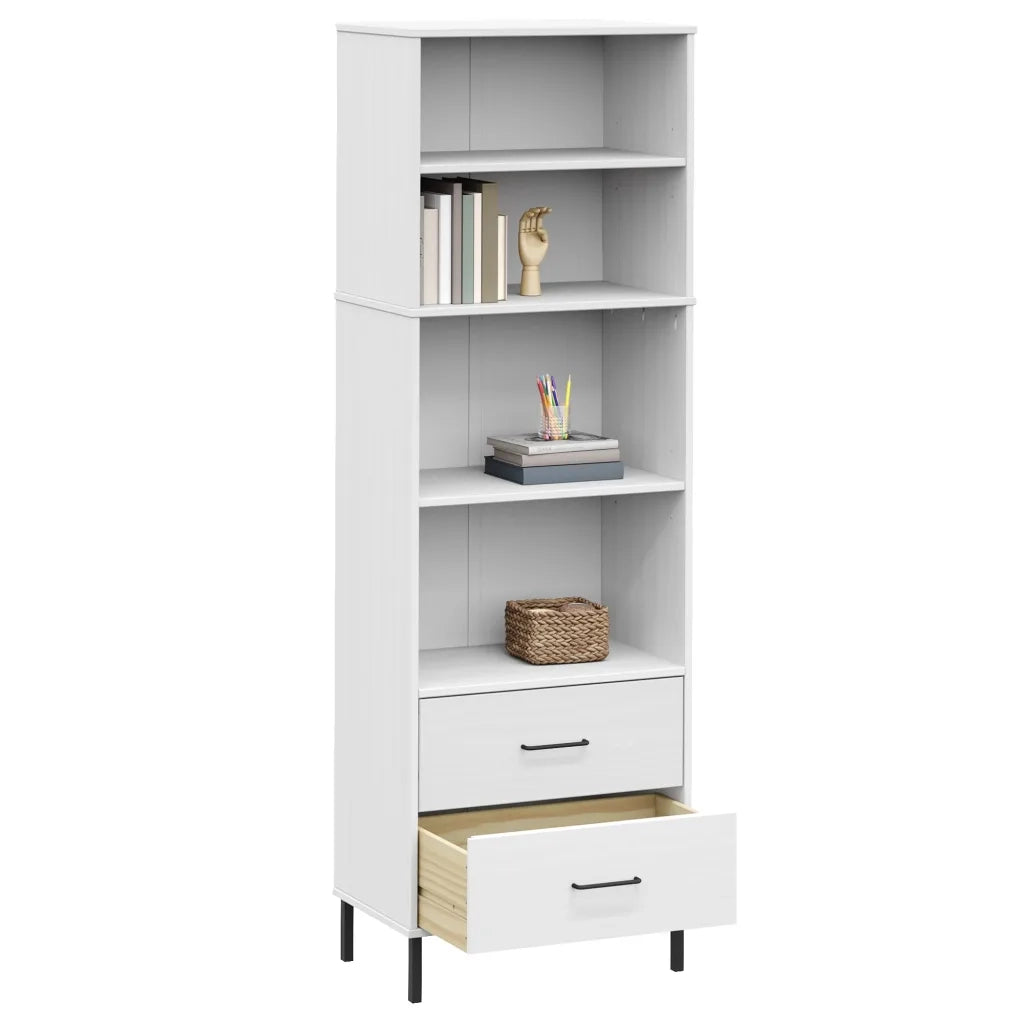 Libreria con 2 Cassetti Bianco 60x35x180 cm Legno Massello OSLO 351008