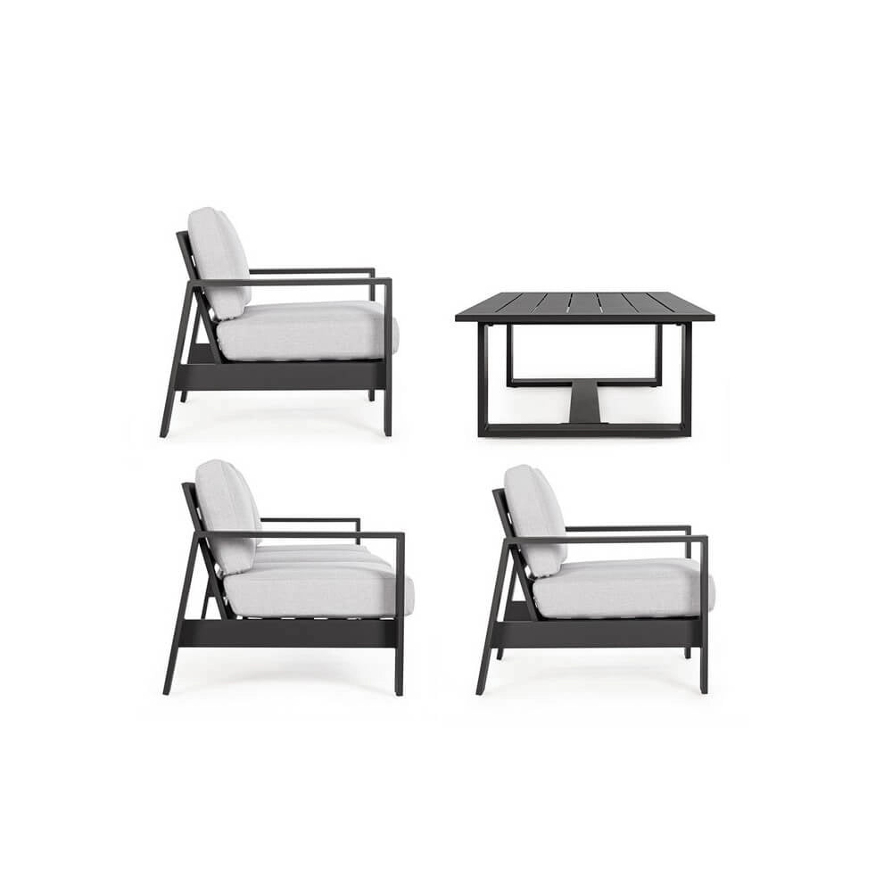 Set salotto 4 posti da esterno con cuscini in alluminio effetto legno - BALTIC