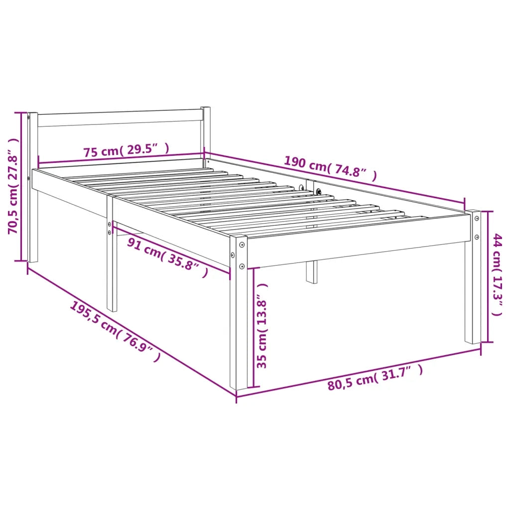 Letto per Anziani 75x190 cm Small Single Legno Massello di Pino 810574