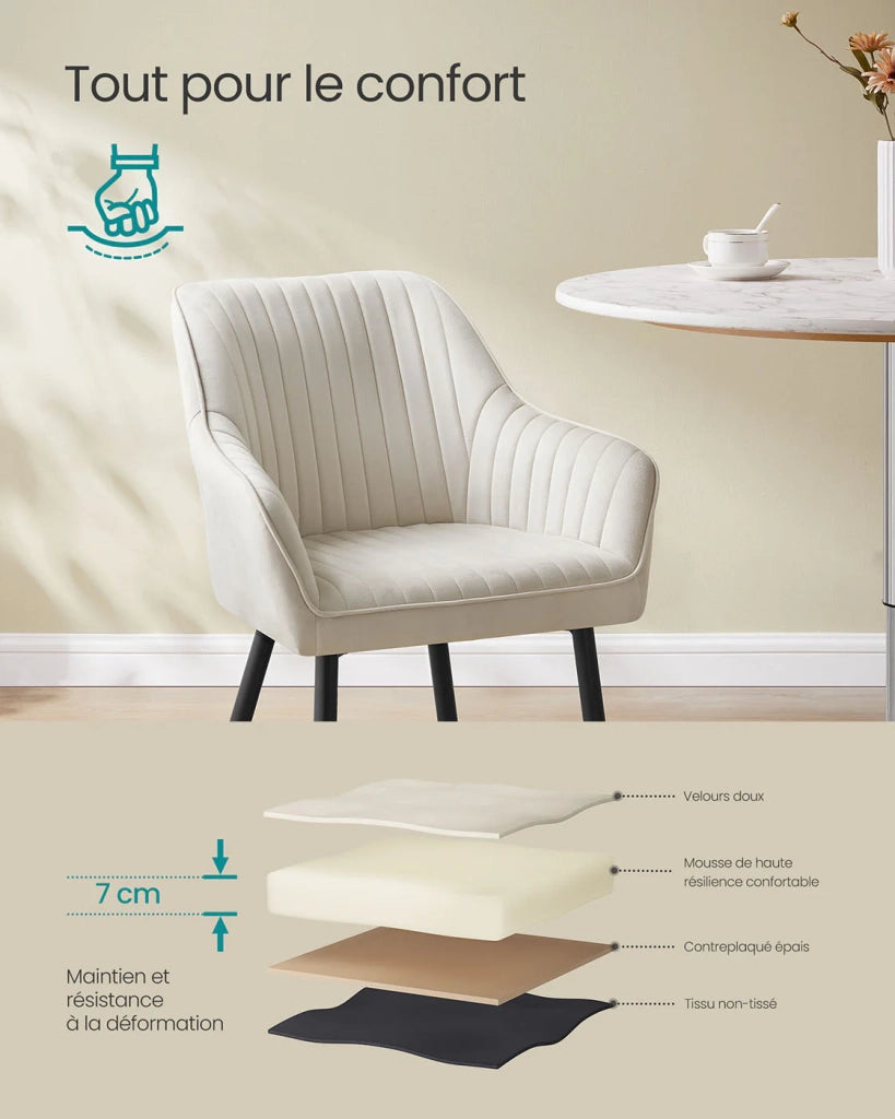 Sedia da pranzo poltrona seduta imbottita con braccioli larghezza seduta 49 cm gambe in metallo rivestimento in velluto portata 110 kg per soggiorno o camera da letto grigio 12_0004911