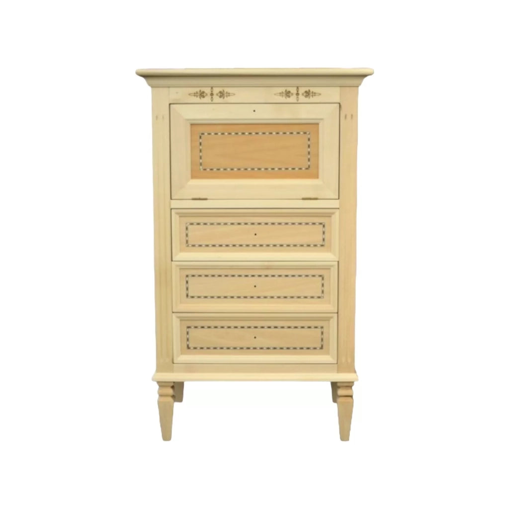 Cassettiera classica in legno grezzo 3 cassetti e ribalta 60x41x100 - Mobili 2G