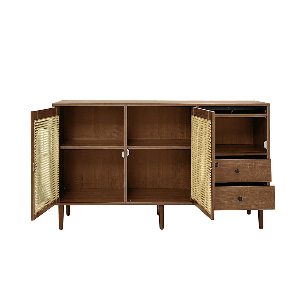 Buffet Rustico - Xylo - 130??75.5??40 cm - Porte in Ratan?? con Chiusura Magnetica