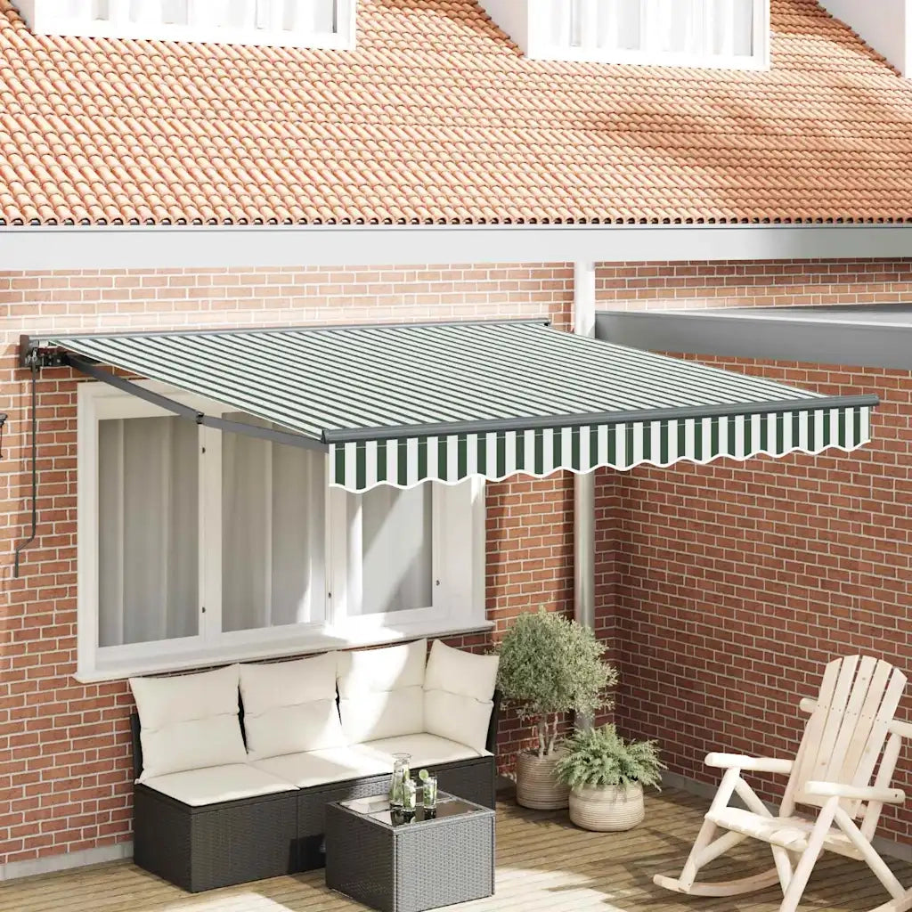 vidaXL Tenda Retrattile Verde e Bianco 300x250 cm Tessuto