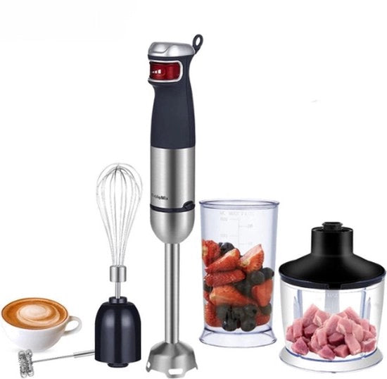 Set di Frullatore 5-in-1 - 1200W - RVS - Incluso Frullatore per Verdure - Frullatore per Uova - Frullatore per Latte - Hakmolen