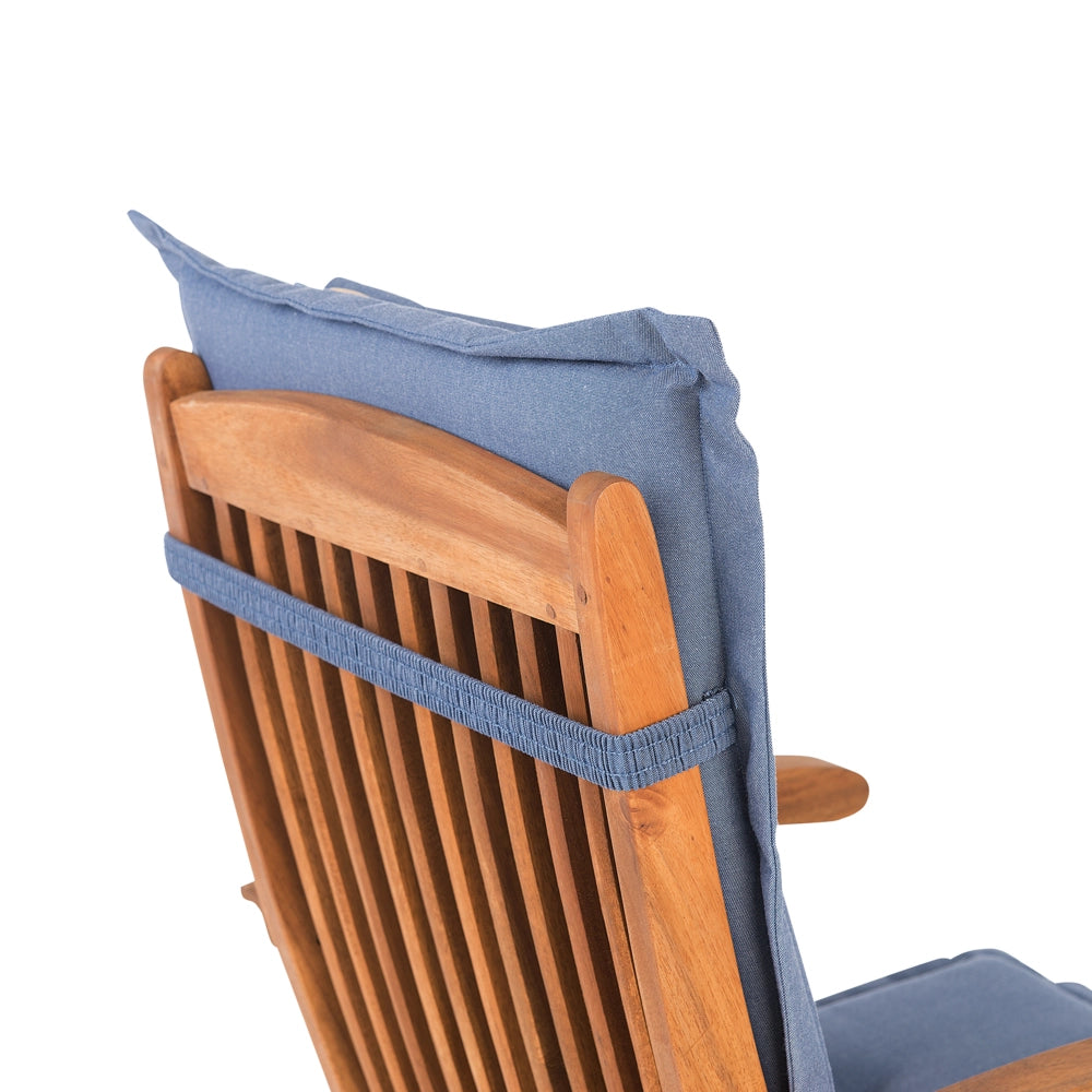 Set di 2 sedie da pranzo da giardino in legno chiaro con cuscino blu struttura in legno di acacia pieghevole design rustico