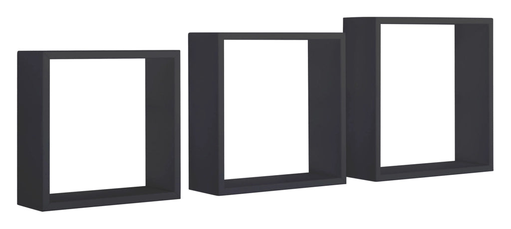 Set 3 Mensole da Parete Cubo in Fibra di Legno Incubo Slim Nero