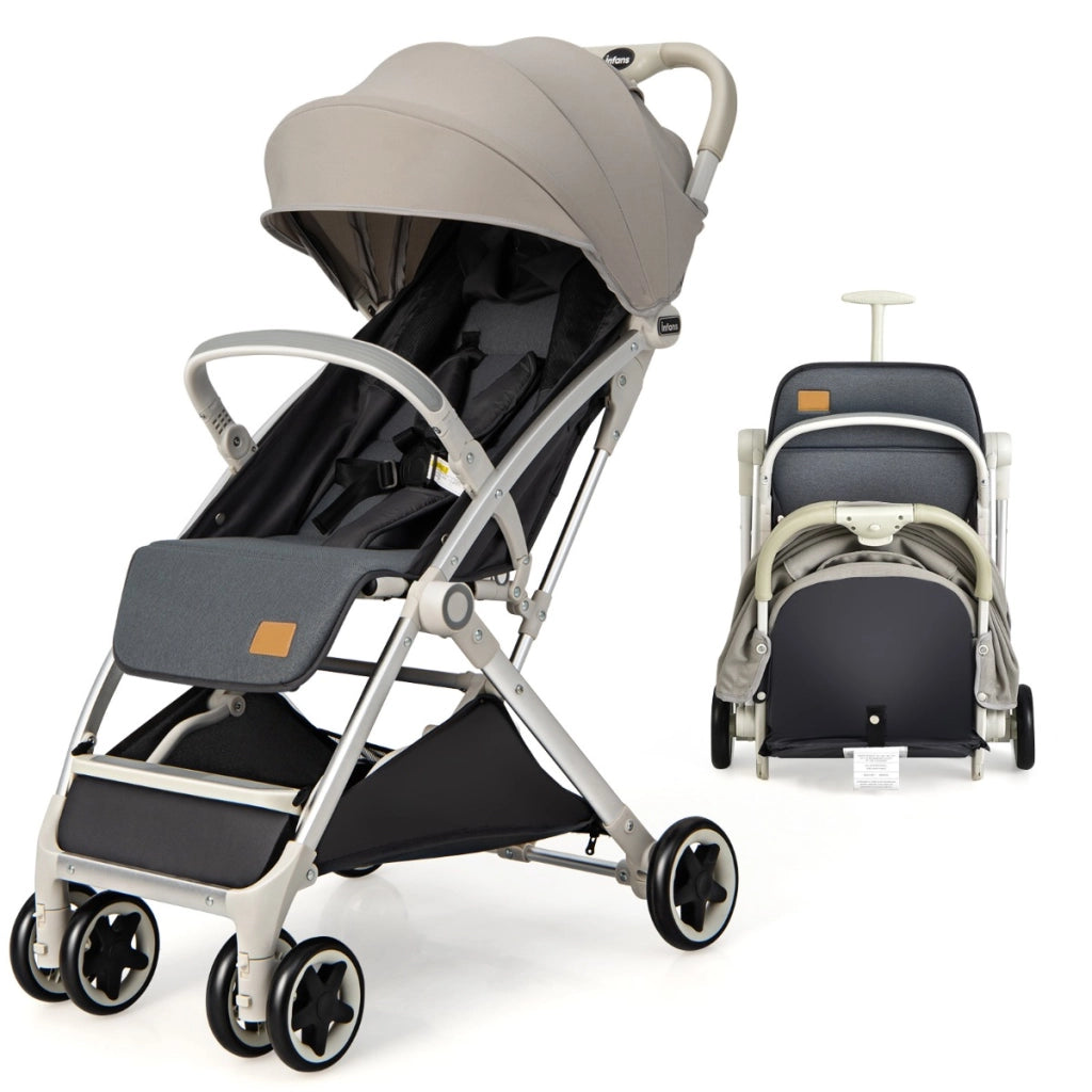 Passeggino leggero per bambini con capottina reclinabil schienale regolabile, Passeggino da viaggioe pieghevole Grigio-Passeggini per bimbi