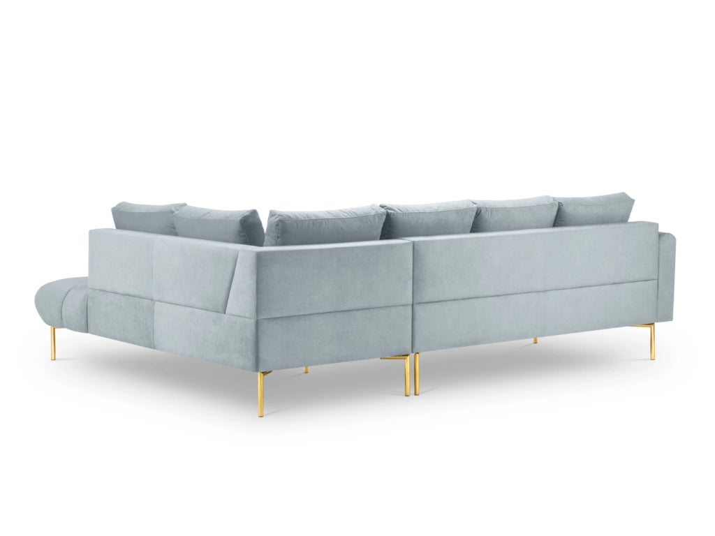 Cosmopolitan Design - Divano angolare destro "Hastings" 5 posti in velluto azzurro 