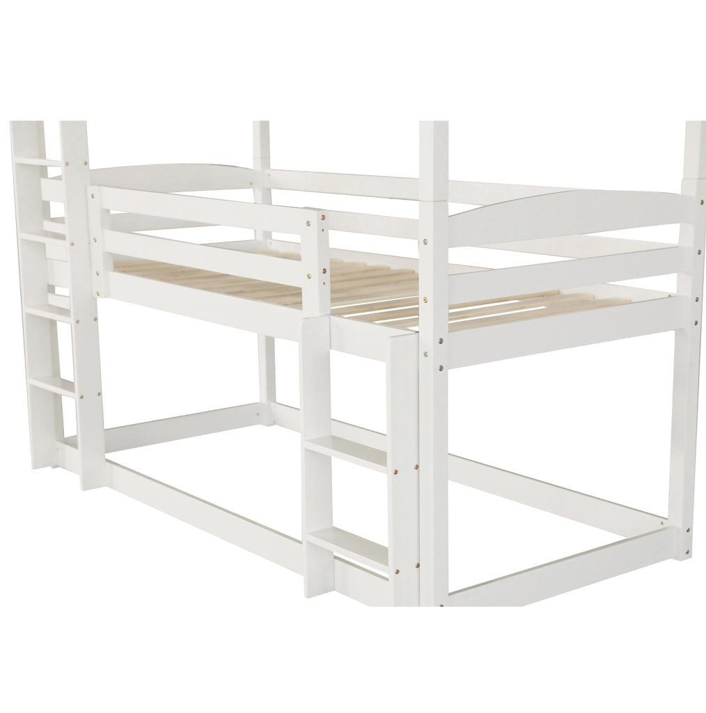Letto a castello triplo per bambini 90x200 cm in pino e MDF; bianco