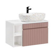 Set ICON: mobile sottolavabo 80cm con nicchie visibili + piano per lavabo + lavabo da appoggio marmorizzato
