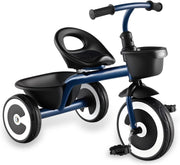Triciclo Bambino 1-5 Anni, Triciclo Evolutivo con Sedile Comodo Regolabile in 2 Posizioni, Struttura a Triangolo Stabile, 2 Cestini di Stoccaggio, Ruote Antiscivolo, Carico 25 KG (Blu Scuro)