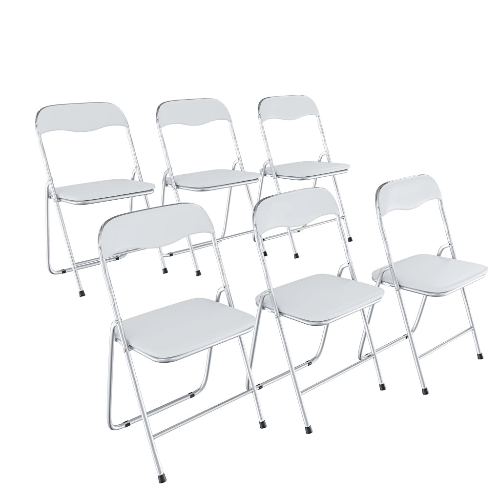Set da 6 Sedia Pieghevole Slim Opaca in Metallo Sedie Salvaspazio per Ufficio Casa Campeggio Salotto Cucina In Ecopelle con Comoda Seduta Imbottita 78 x 44 x 44 cm Bianco