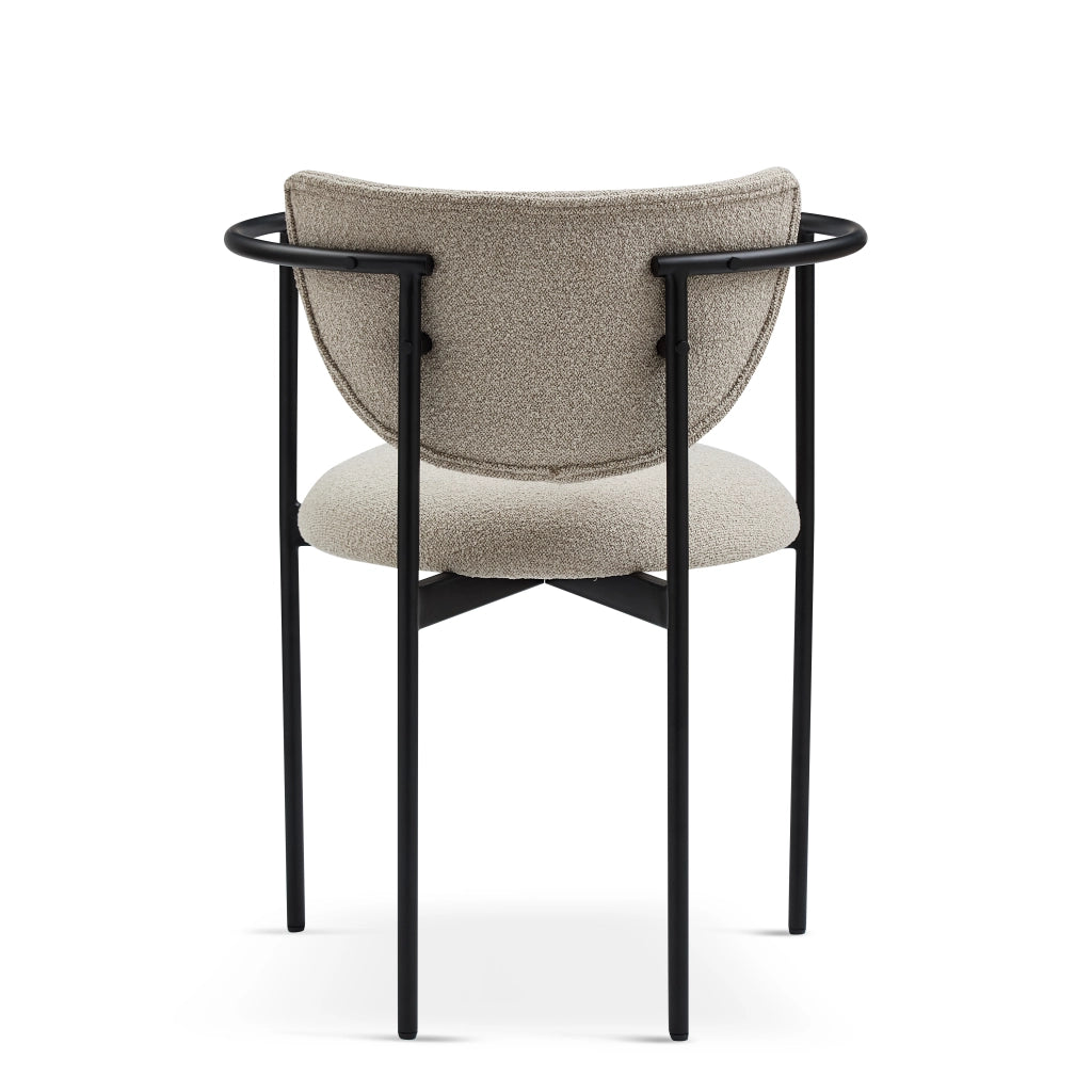 Poltrona da pranzo con braccioli e schienale a loop in tessuto e metallo khaki