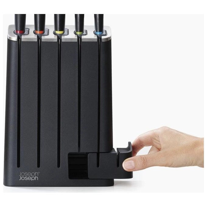 Joseph Joseph 10537 Elevate Set di coltelli con blocco 5 pezzi Acciaio inossidabile giapponese con affilacoltelli colore Nero