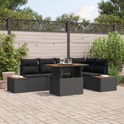 Set di Divani da Giardino  6 Pezzi con Cuscini Nero Polyrattan