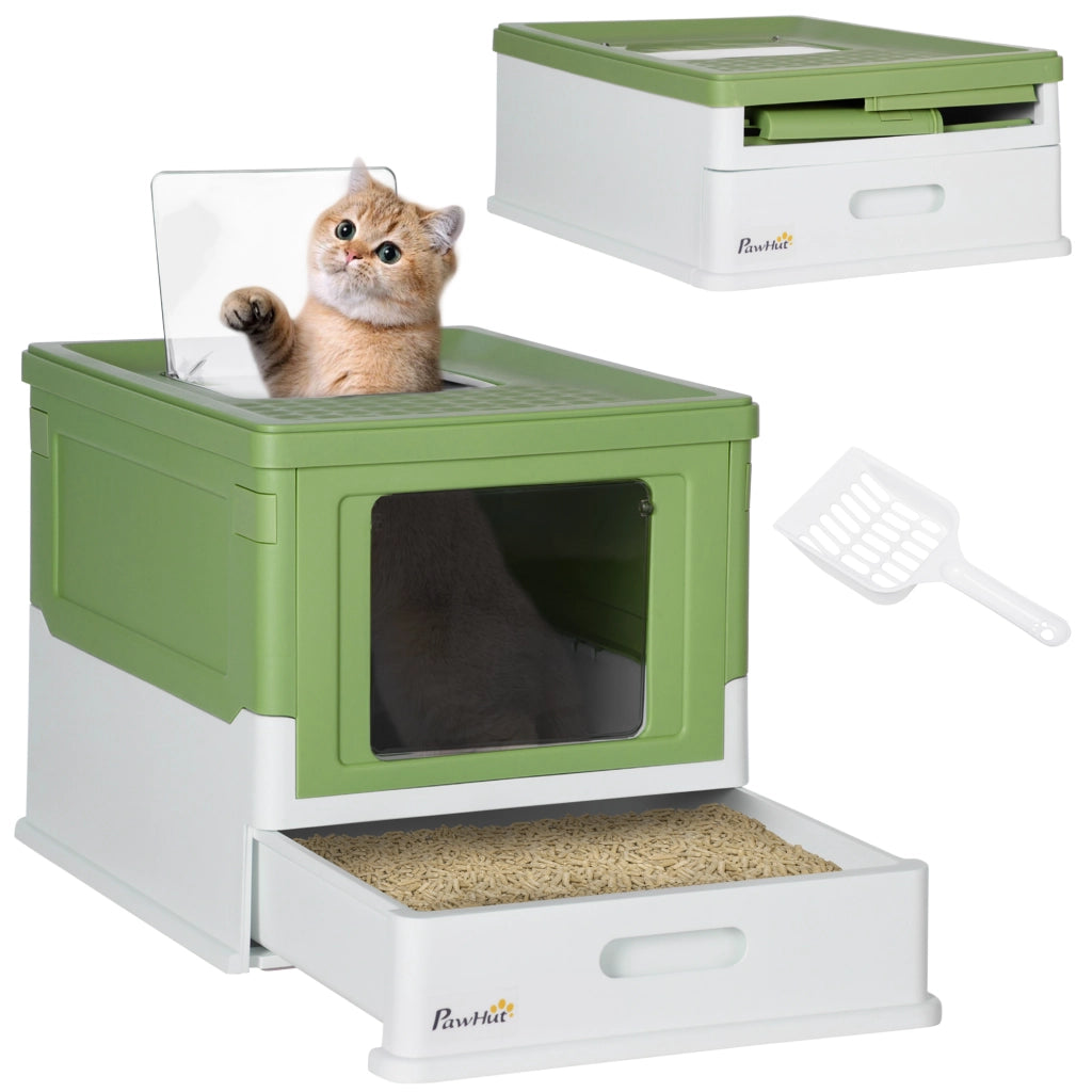 Lettiera per Gatti Chiusa con Paletta e Vassoio Estraibile ¨C Zephmum ¨C Verde Chiaro 47.5x35.5x36.7cm