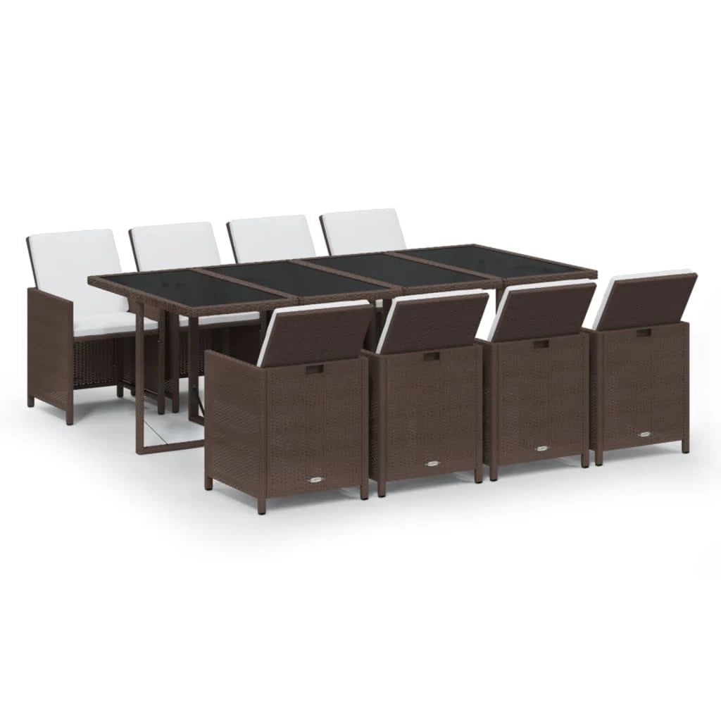 Set da pranzo per giardino mobili da esterno cuscini 9 pz polyrattan marrone 02_0014453