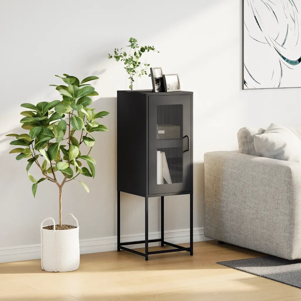 Credenza Nera 36x39x107 cm in Acciaio Laminato a Freddo 853398