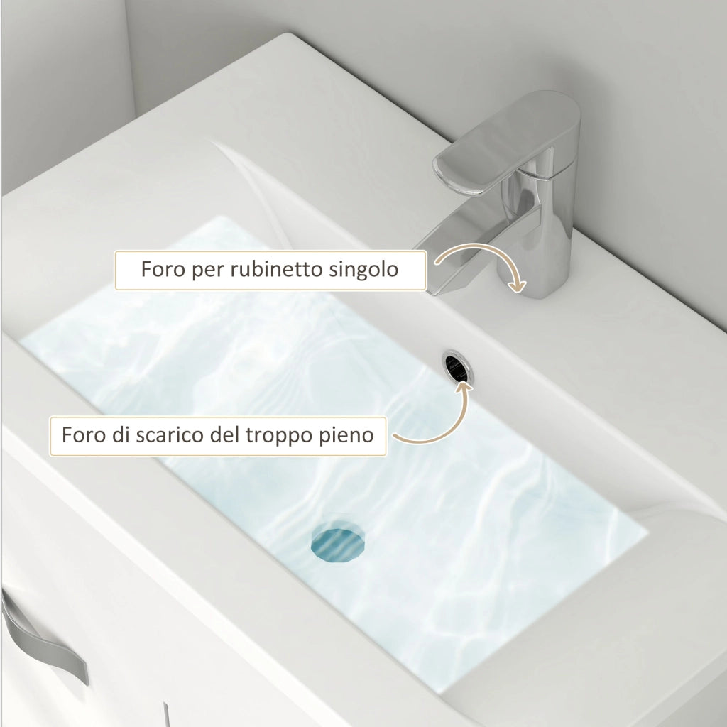 Mobile Bagno Sospeso con Lavabo e Armadietto ¨C Zephmum ¨C Bianco Lucido 61x40x50cm
